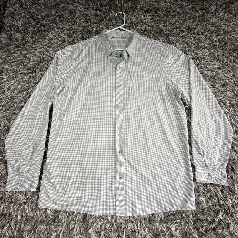 Travis Mathew Mens XXL Gray Gingham Check Long Sleeve Performance Stretch Shirt